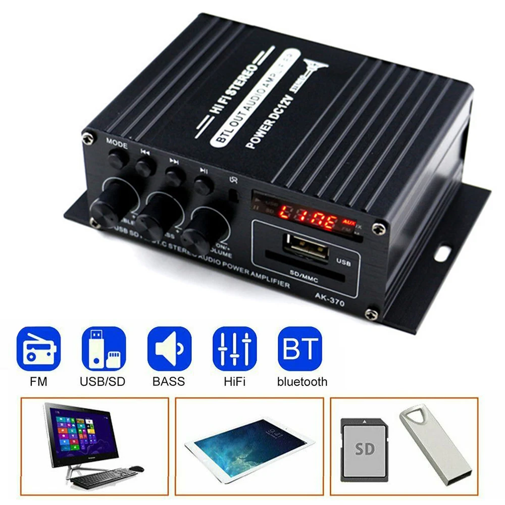 Цифровой усилитель мощности AK370 2 0 каналов Bluetooth 200 + 20 Вт мини Hi Fi стерео аудио