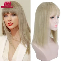 jinkaili womens toupee synthetic short straight blonde wig with bangs for women heat resistant replacement closure hairpiece