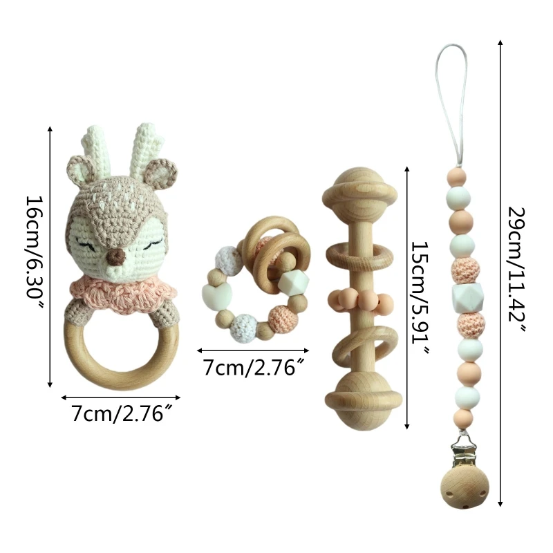 

Baby Pacifier Clip Chain Teething Bracelet Crochet Elk Soother Rattle Teether