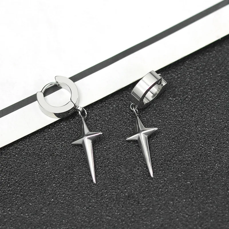 

1 Pair Punk 23mm Cross Round Titanium Steel Stud Earrings For Men and Women Pop Hip Hop Ear Jewelry