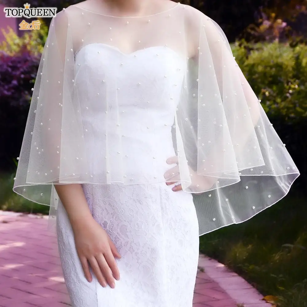 TOPQUEEN G27 Роскошные накидки для свадебных платьев Свадебная накидка шаль жемчужная