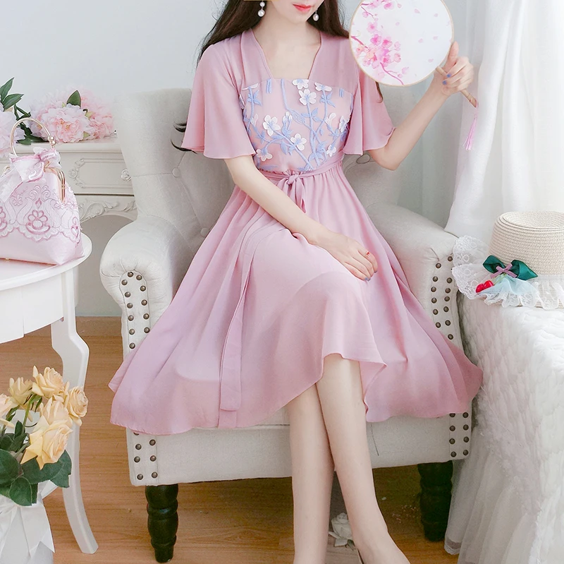 Винтажное женское платье SWEETXUE Hanfu в стиле ретро летние платья 2020 шифоновое с