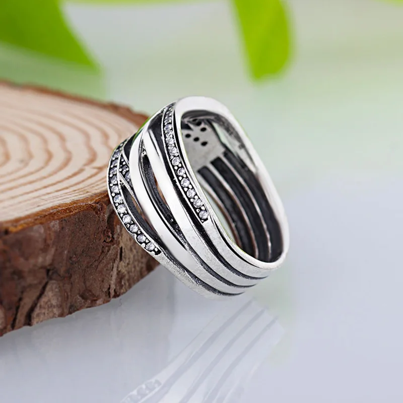 HOMOD Новое серебряное Сверкающее плетеное кольцо для женщин роскошное свадебное