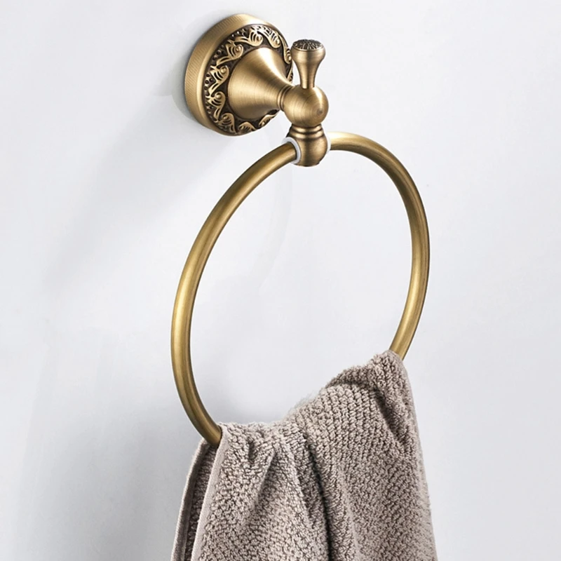 

Antique Carved Copper Towel Rack Ring Wall Mounted Durable Bathroom Accessories