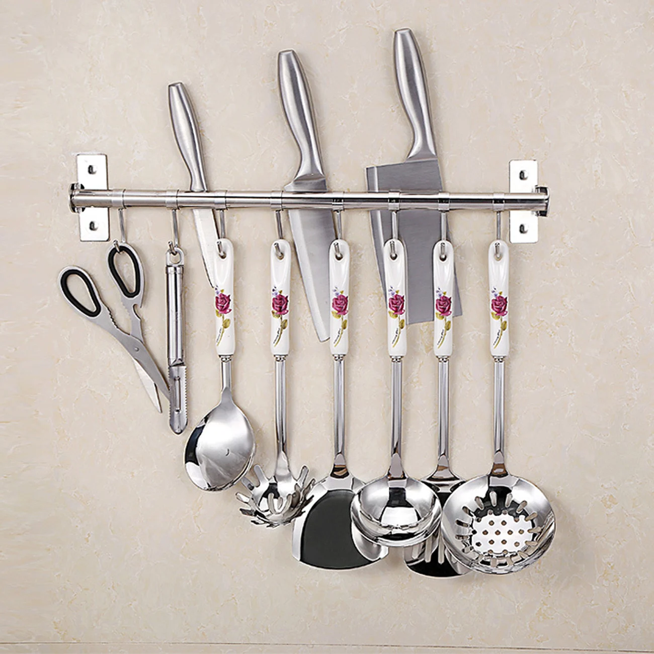 

Stainless Steel Kitchen Storage Rack Wall Mounted Pan Pot Racks Kitchen Utensils Hanger Organizer Rail Rack Home Storage Hooks