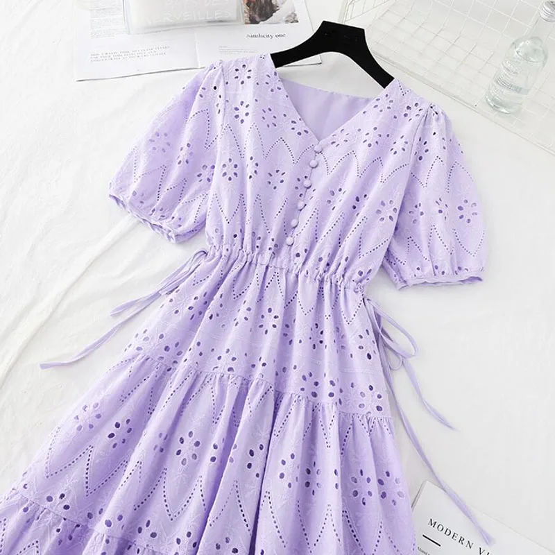 

Fashion Summer Dress Women's Solid color Sundress Casual Short Sleeve Cotton Linen Dress Vestidos Female High Waist Robe Femme