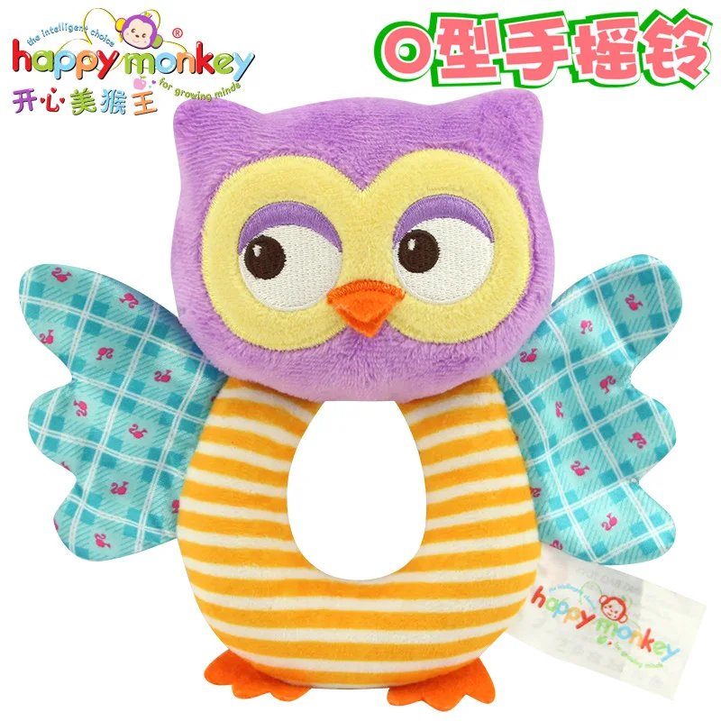 Owl HAPPY MONKEY baby toys O-type bells early education puzzle plush toys baby hand bell WJ534 - Цвет: Owl