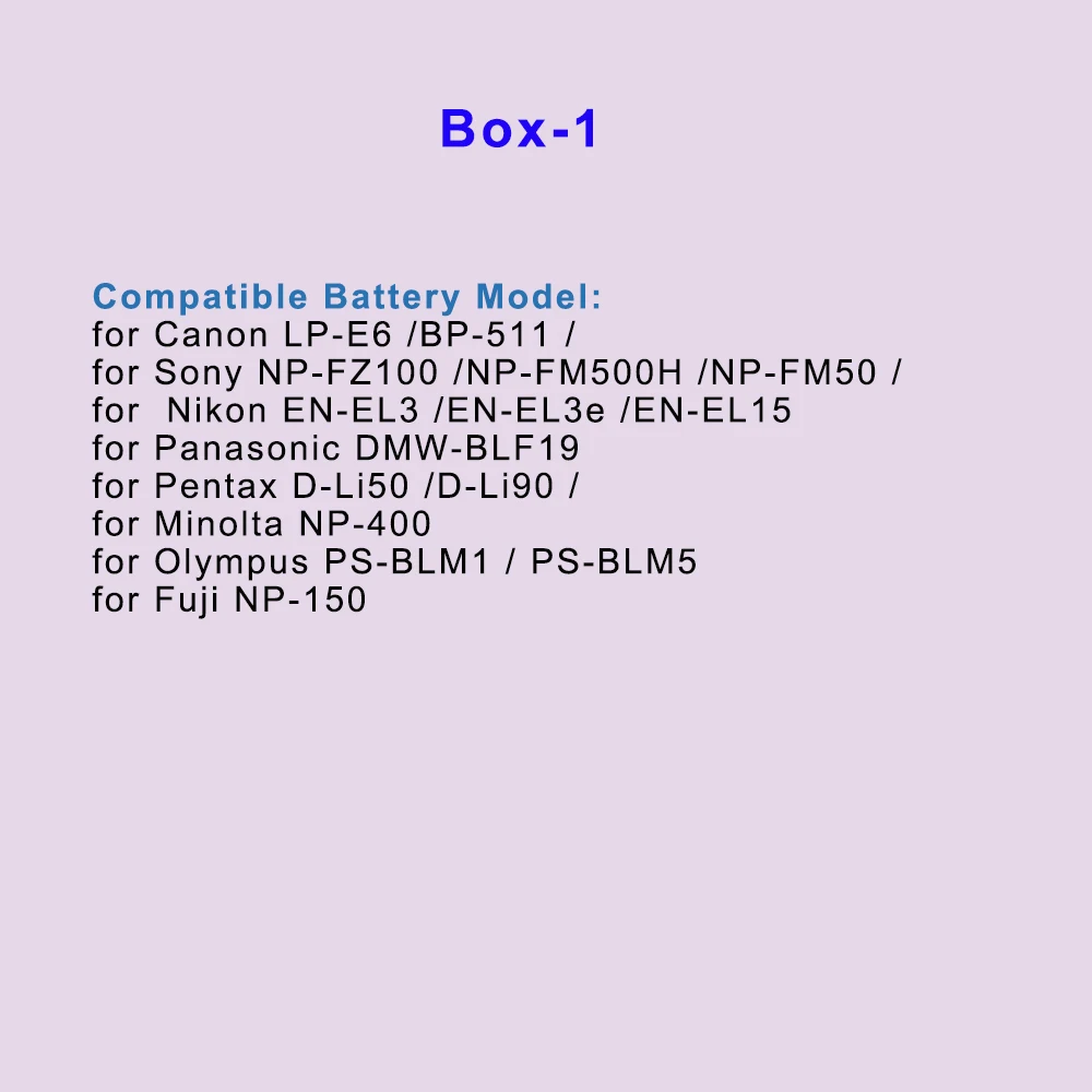 Box-1 Камера Батарея Storeage коробка для LP-E6 LP-E8 LP-E10 LP-E12 LP-E17 EN-EL3E EN-EL14 EN-EL15 NP-FW50 NP-FZ100 BLF19 BLG10 Батарея - Цвет: Box-1
