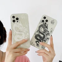 fashion dragon animal pattern phone case for iphone 13 pro max black white soft silicone cover for iphone 11 12 7 8 plus xs xr x