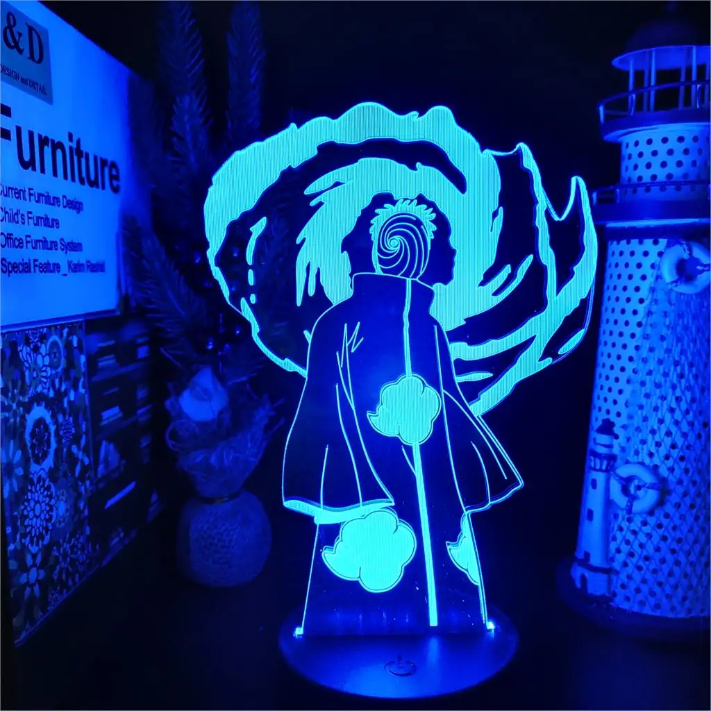 3D Аниме лампа Наруто Обито Шаринган светодиодная Ночная иллюзия 7 меняющих цвет
