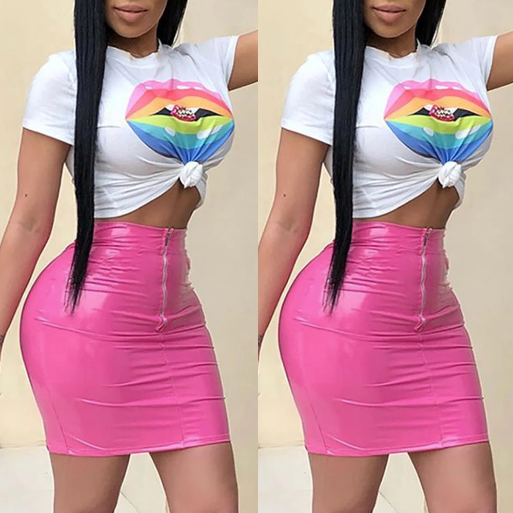 Женская юбка из искусственной кожи сексуальная карандаш с высокой талией