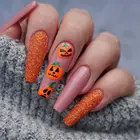 Накладные ногти на Хэллоуин гримаса напечатанный патч для ногтей тип клея съемный длинный абзац Модный маникюр накладные ногти патч для девочек