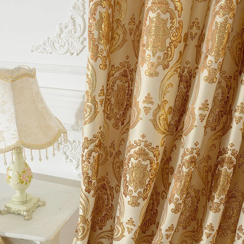 

European Style Curtains for Living Dining Room Bedroom Gold Leather Jacquard Curtains Yarn-dyed Jacquard Curtain Fabric Custom