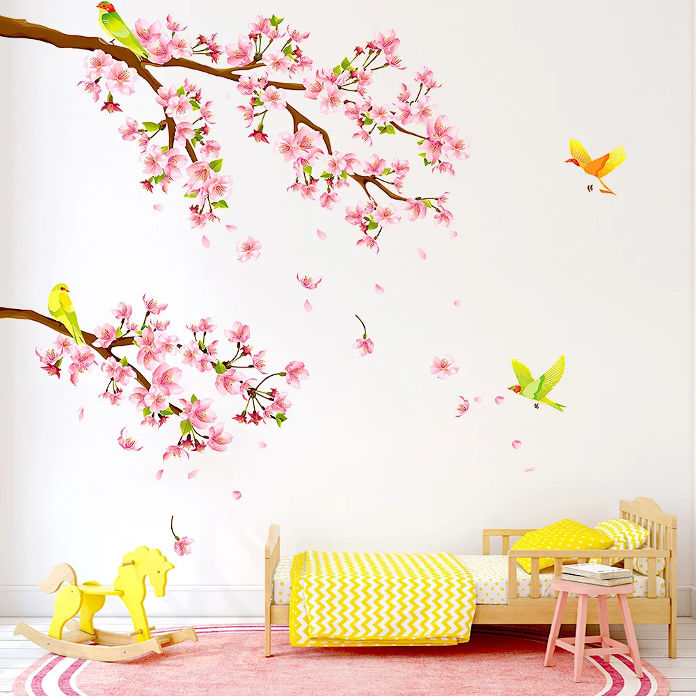 Цветущая вишня наклейки на стену с рисунком цветов съемный ветка дерева птицами