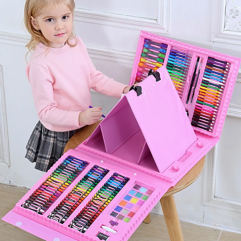 Набор кистей для рисования пластиковая и деревянная коробка цветной карандаш