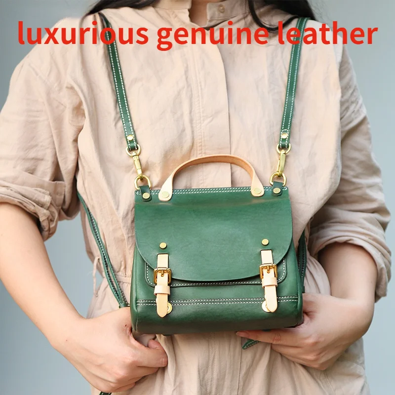 

Luxury Genuine Leather Women's Bag Women's Multifunctional Tote Messenger Bag Vintage Solid Color Single-Shoulder Bag