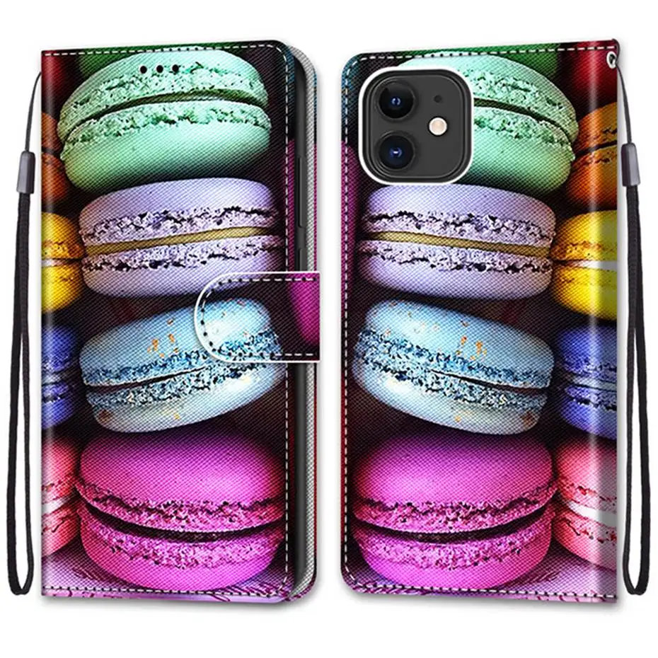Кожаный чехол-книжка для телефона iPhone 12 11 X XS XR Pro Max раскрашенный Чехол-книжка 6 7 8