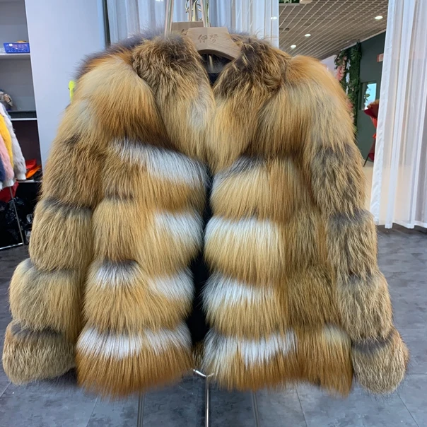 Золотой SQXR FUR Women Real Fur Coat Thick Warm Female Natural Fox Fur Jacket Outerwear coat - Цвет: Золотой