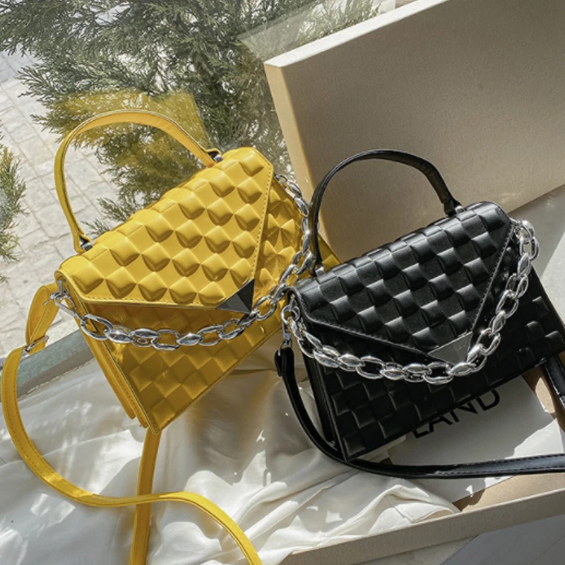 

Small PU Leather Crossbody Bags for Women 2021 New Designer Silver Chain Lady Shoulder Handbags Small Square Bag