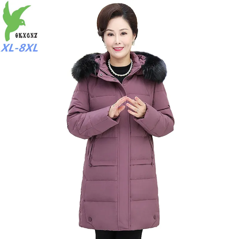 Winter Plus size 8XL down jacket middle aged women thicken white duck coats fur collar hooded parka female oversize G679 | Женская