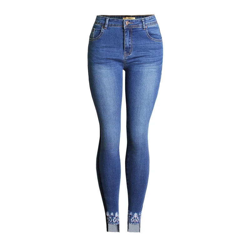 

Women Side Stripe Embroidery Tight Jeans Push Up Hip Pencil Lift Skinny Super Stretch Denim Pants Slim Fit Pocke Jean Trousers