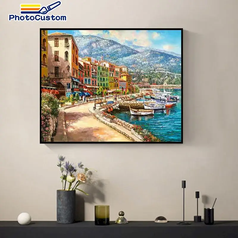 

PhotoCustom Acylic Pictures By Numbers Road Paint Canvas Coloring Oil Painting House HandPainted Home Decoration