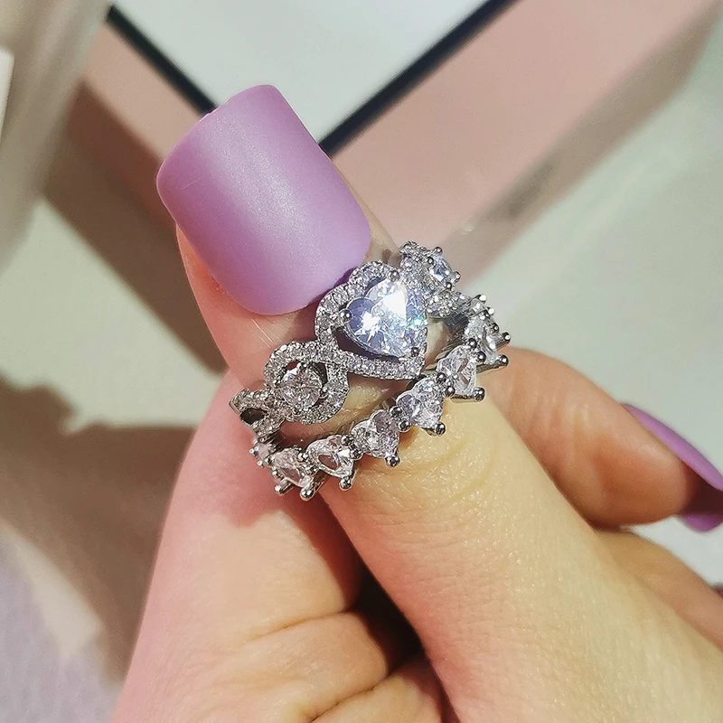 

2021 New Luxury Round 925 Sterling Silver Wedding Ring Set For Women Lady Anniversary Gift Jewelry Dropshipping R6005