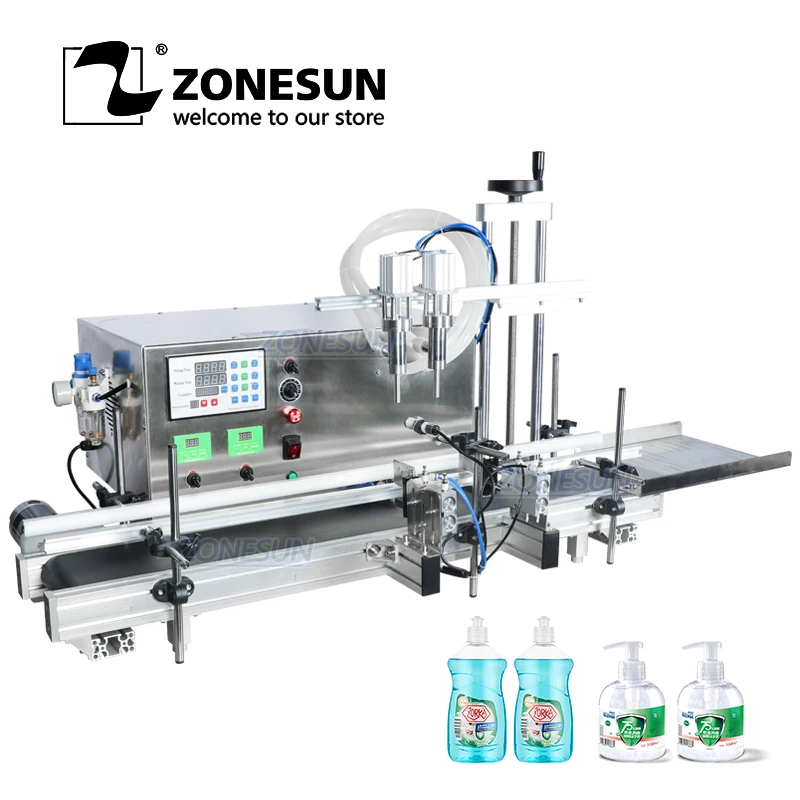 

ZONESUN ZSDTDP202 Automatic Filling Machine Big Flow Double Heads Liquid Beverage Shampoo Gel Diaphragm Pump Water Bottle Filler