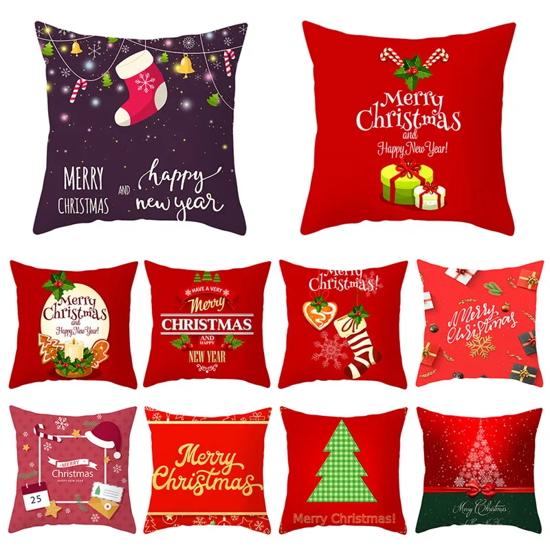 

Fuwatacchi New Year Cushion Cover Merry Christmas Pillow Covers Gift Decorative for Home Sofa Polyester Soft Throw Pillowcases
