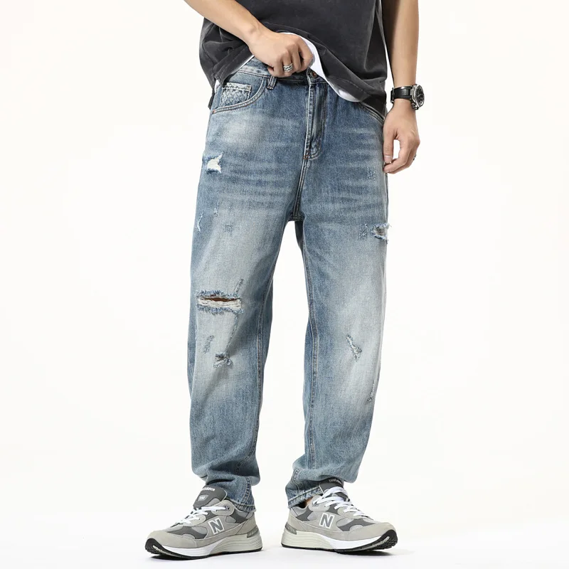 

Men's fashion brand loose pattern straight leg pants in spring and summer