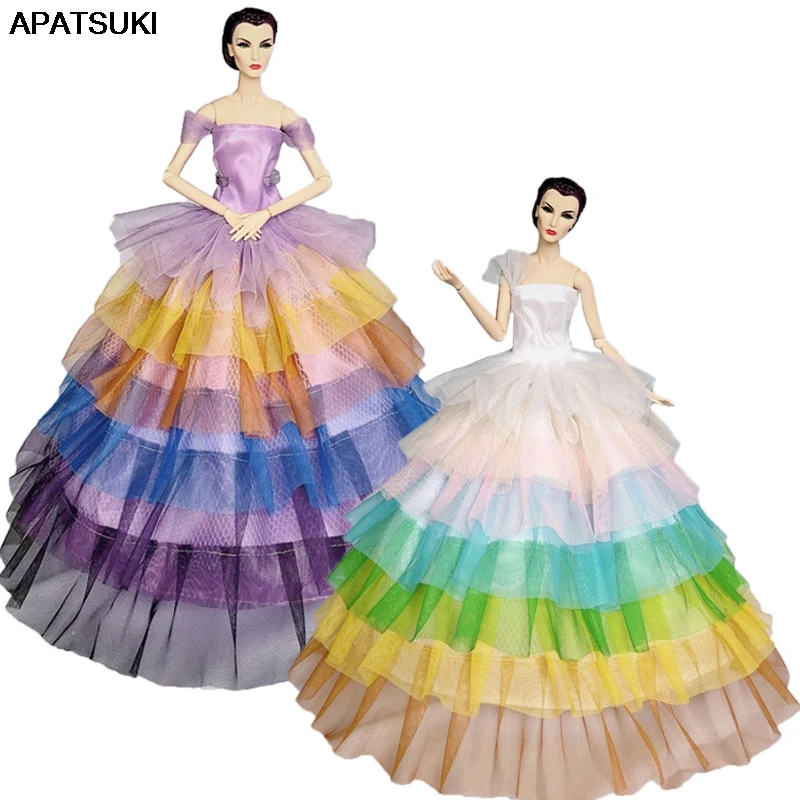 2 шт./партия модное Радужное платье для куклы Барби наряды свадебные платья