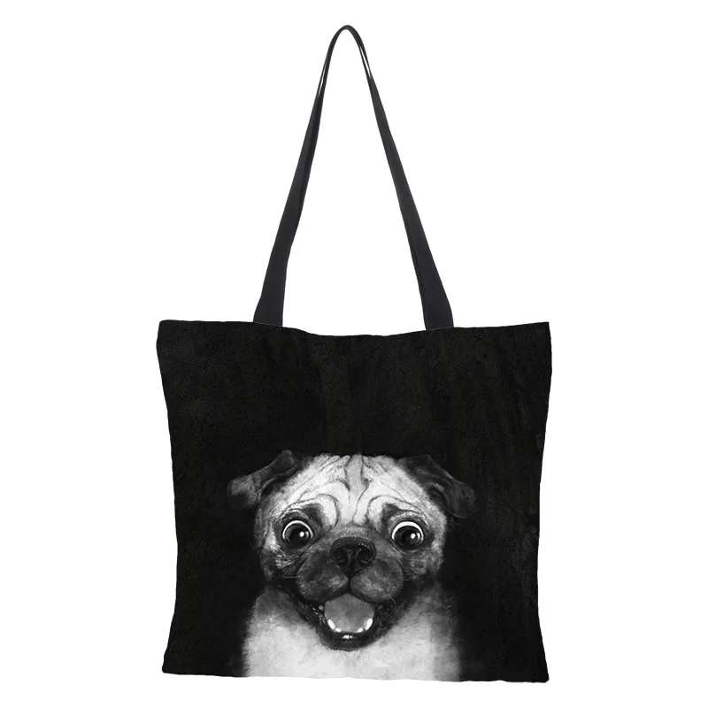 

New Style Oil Painting Cat Printing Cotton And Linen Shopping Bag Green Jute Large Capacity Ladies Shoulder Bag Canvas Bag