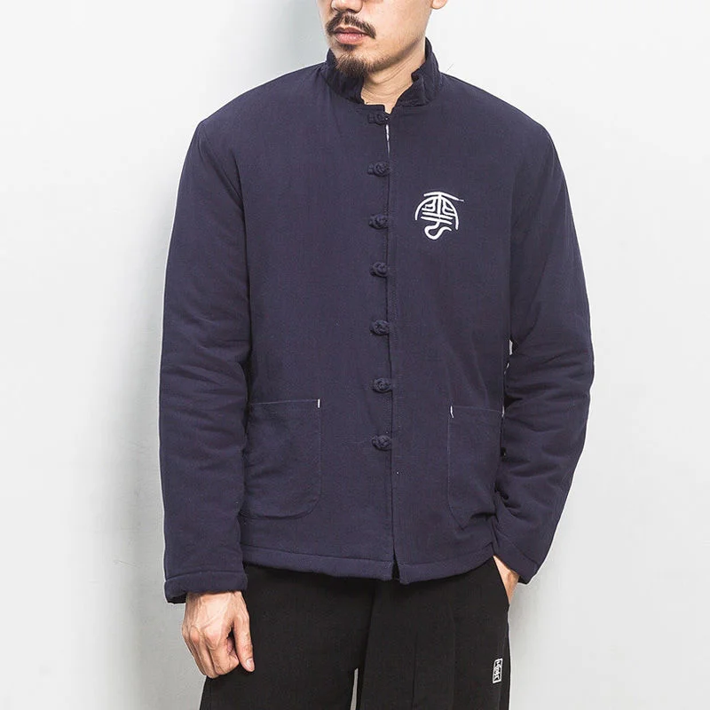 MRGB 2023 Men's Fashion Thick Cotton Coat Chinese Embroidery Casual Oversize Fleece Male Parka Autumn Winter Warm Jacket 3XL