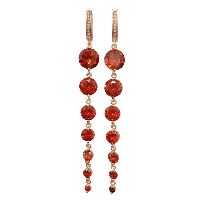 gold red MAIKALE, новинка, модные, круглые, CZ циркониевые, длинные серьги для женщин, розовое золото, хорошее ювелирное изделие, кисточка, черные, серебряные, висячие серьги в подарок - Окраска металла: gold red