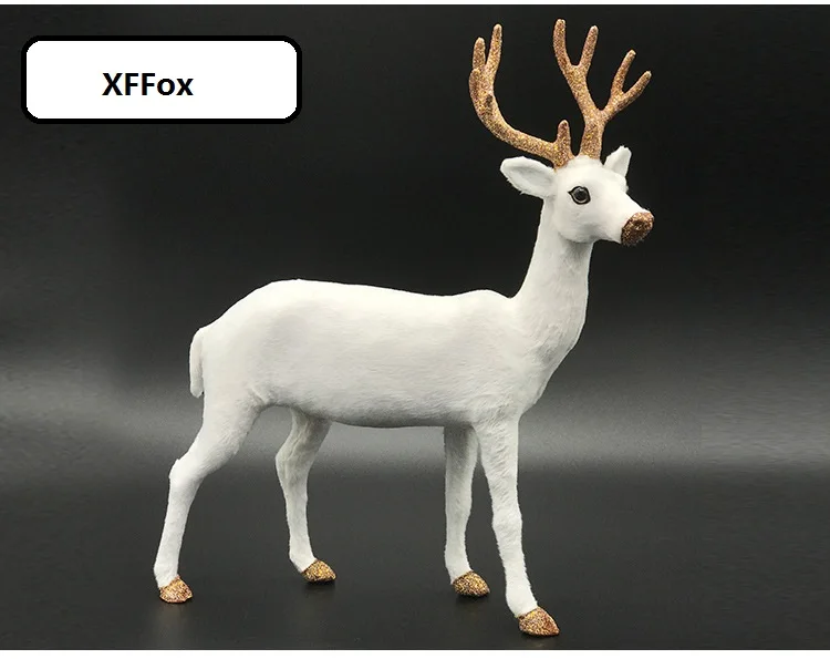 

big simulation turned deer model plastic&furs white deer home decoration gift about 35x36cm xf2703
