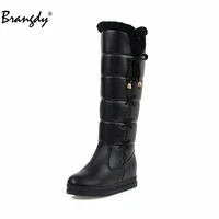 brangdy autumn winter women knee high boots concise fashion pu leather casual party basic shoes woman classic thick heels boots