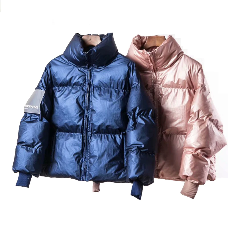 

2021 Winter Glossy Down Parka women's jackets large sizes Winter Warm Blue Thick Parka Loose Coat Winter Women Jacket Outerwear