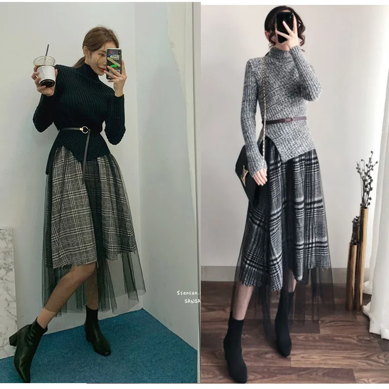 Женский трикотажный комплект из 2 предметов винтажный платья-свитера с высоким