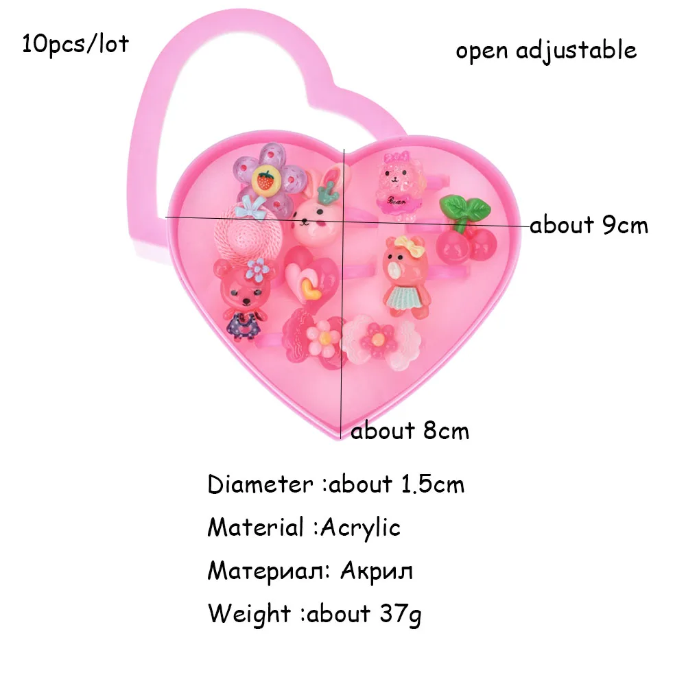 10 шт./лот Акриловые Детские кольца в виде животных с коробкой форме сердца