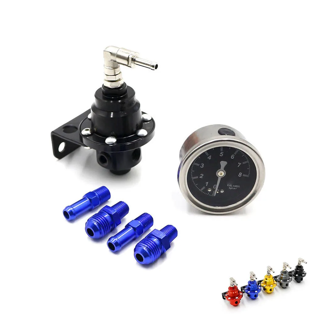 

New Universal Adjustable Aluminum Fuel Pressure Regulator With Gauge Kit Black Titanium Red Gold Blue 5 color Auto Accessories