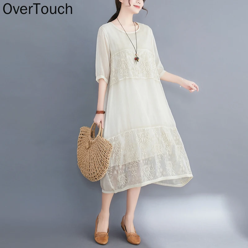 

Plus Size Women Dress Summer Sundress Female Elegant Lady Vestidos Embroidery Floral Lace Loose Long Dress Clothing 2020
