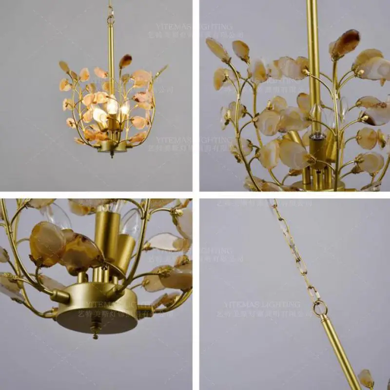 Современный золотой подвесной светильник LED фиолетовый натуральный агат Лофт