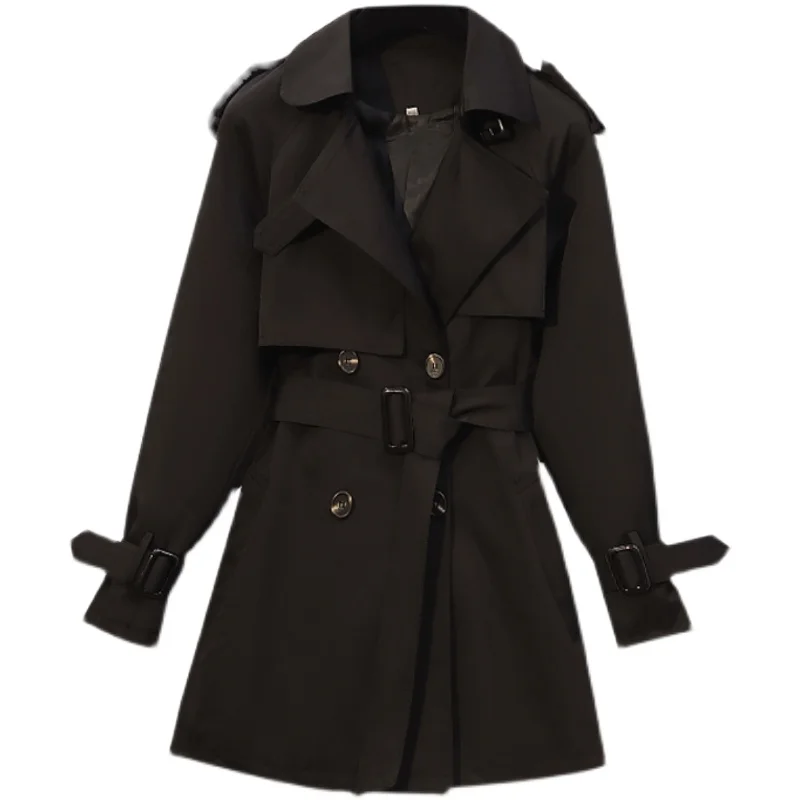 

Women Trench Coat Casual Khaki Black Long Outerwear Loose Overcoat Autumn Winter Fashion Double-breasted Windbreaker Femme