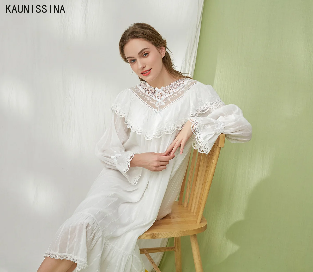 

Women White Cotton Lace Nightgown Female Sweet Princess Sleepwear Female Sleepshirts Long Nightdress Lingerie Dress