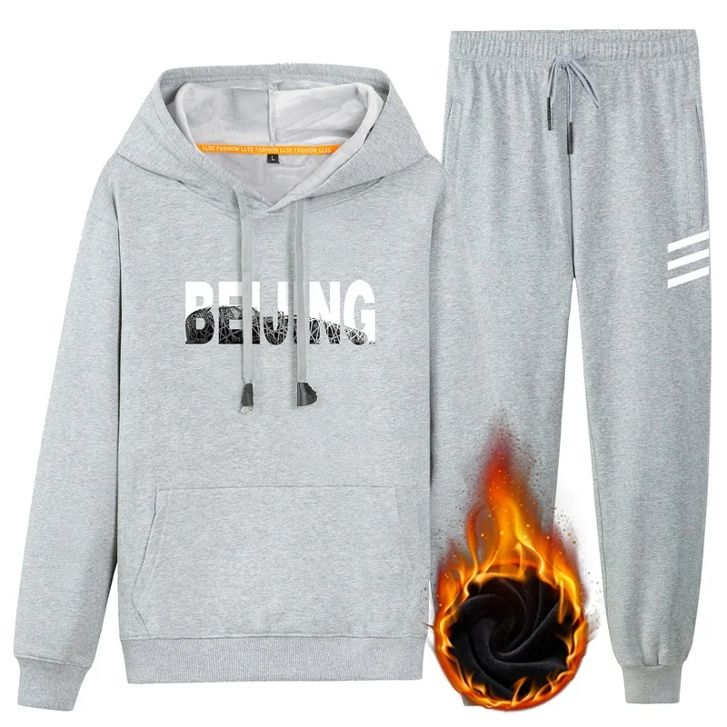 

men's sportswear suit winter fleece sweater and trousers 2-piece jogging long-sleeved casual adult fashion youth hoodie