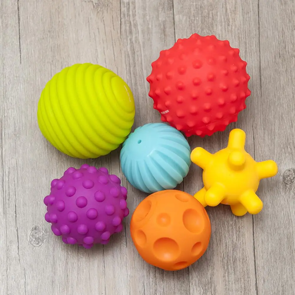 6Pcs Sensory Touch Multiple Textured Baby Balls with BB Sound Bath Education Toy Textured Ball