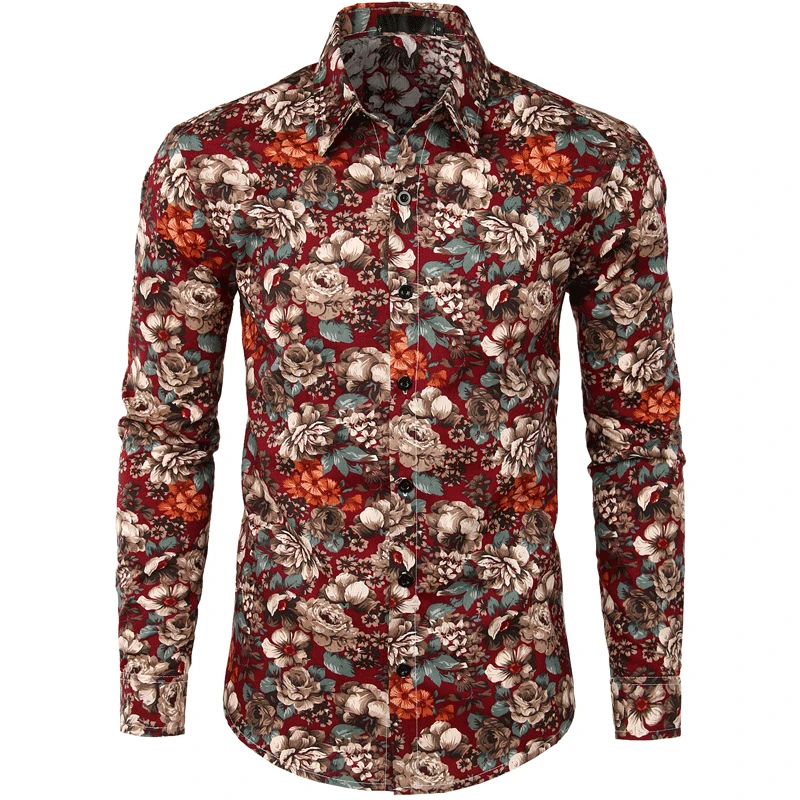 

good quality 2019 brand floral dress shirts for men casual long sleeve slim fit shirts men