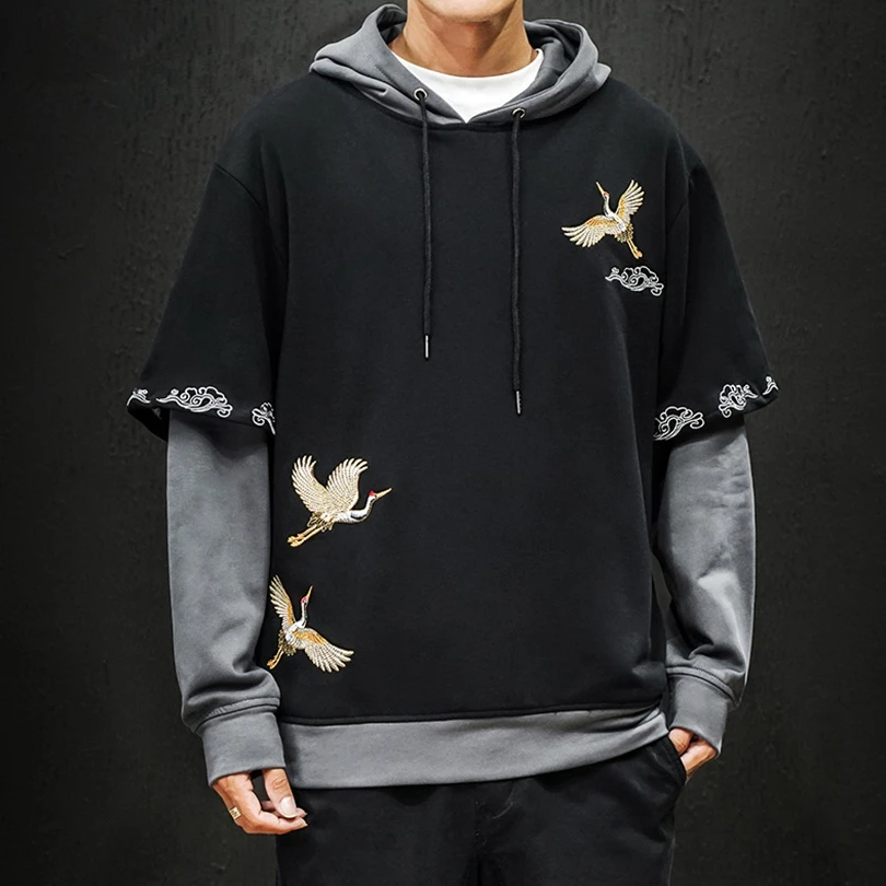 Лоскутная Толстовка с вышивкой модная Харадзюку мужская Японская уличная одежда