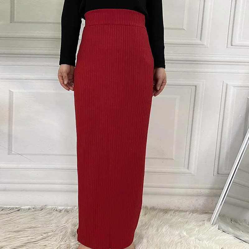 

New Plain Color Clothing Fashion Winter Knit Office Dress Design For Muslim Ladies Casual Skirt