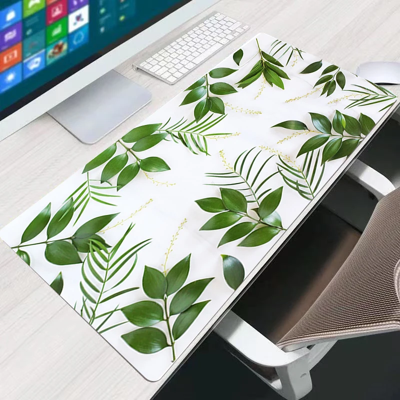 

Flowers Green Leaves Large Mouse Pad Carpet Laptop Pc Gamer Keyboard Mousepad Edge White Tassel Rubber Table Mat for Pet